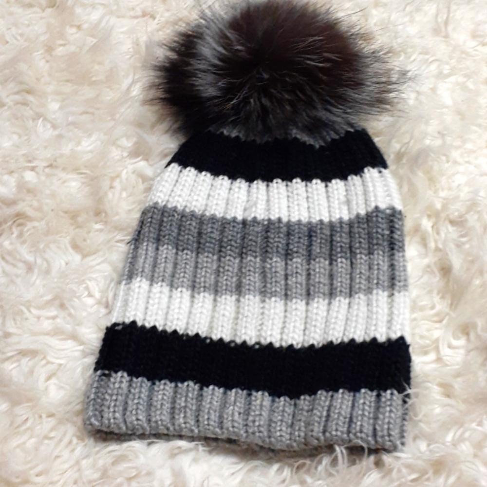 Hatattack Raccoon Fur Striped Beanie
